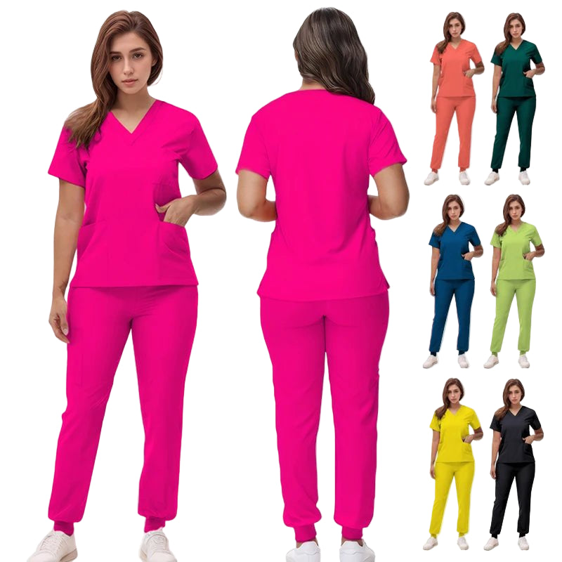2025 New Nurse Uniforms V - neck Top Jogger Pants Scrub Sets Surgical Workwear Dentist Nursing Suit Hospital Doctor Outfit - Mothscrubs