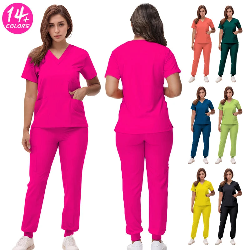 2025 New Nurse Uniforms V-neck Top Jogger Pants Scrub Sets Surgical Workwear Dentist Nursing Suit Hospital Doctor Outfit