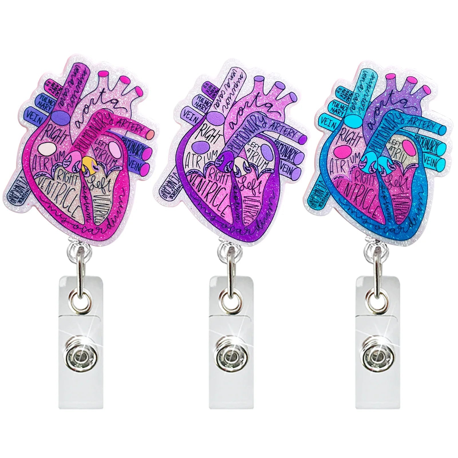New Arrival Nurse Badge Reels Retractable Badge Holders With Alligator Clip Organ Heart Id Badge Clip For Doctor Nursing Student - Mothscrubs