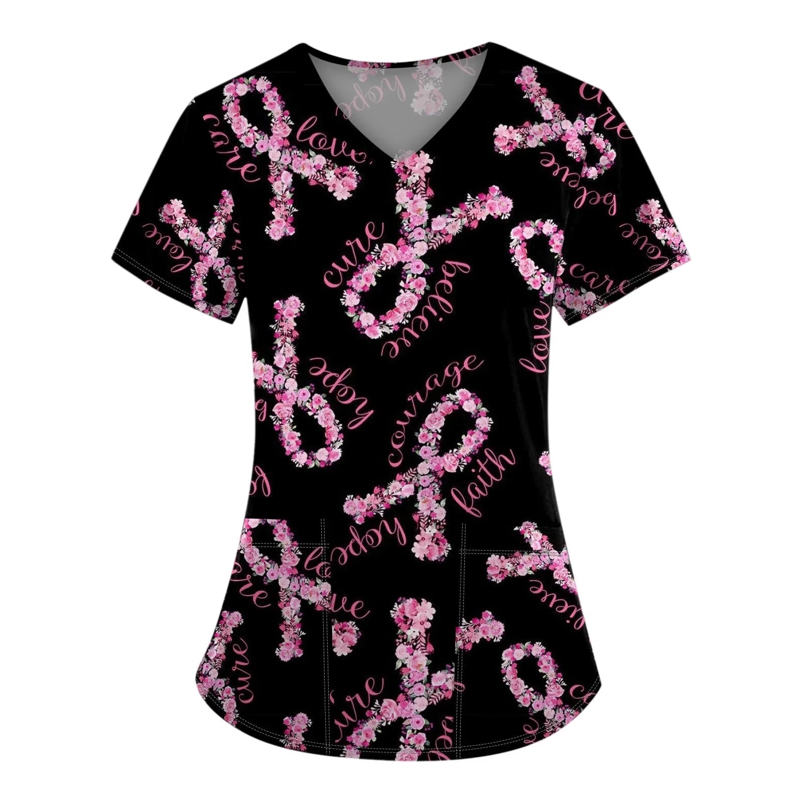 Scrub Medical Woman Breast Cancer Scrub Tops V Neck Short Sleeve - Mothscrubs