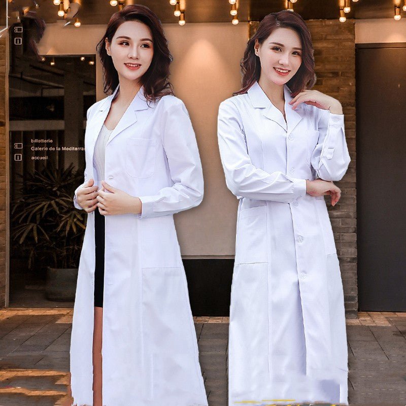 White Coat Long Sleeve Doctor Female Nurse Dress Short Sleeve Lab Coat - Mothscrubs