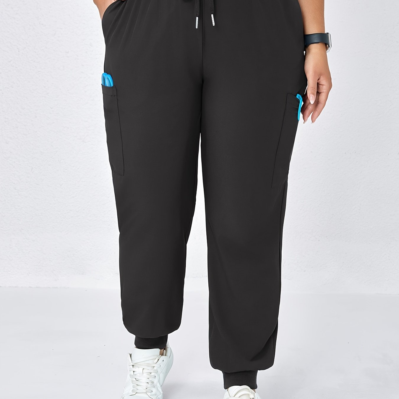 Everyday Comfort Plus Size Navy Blue Scrub Pants with Pockets - Breathable & Stretchy Polyester, Elastic Waistband with Drawstring, Durable Zippered Pockets for & Healthcare Professionals, Plus Size Scrub Pants - Mothscrubs