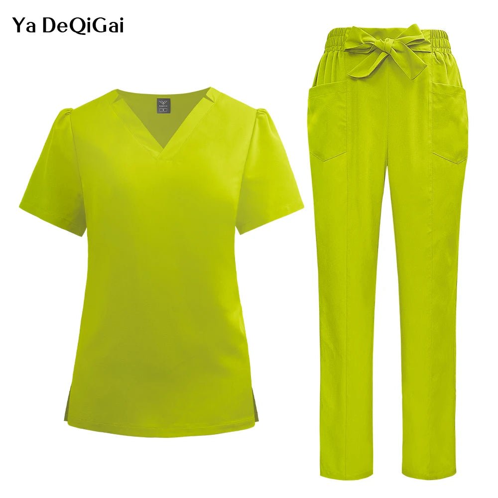 Woman Fashion Bow Belt Nursing Scrubs Set Medical Uniform - Mothscrubs